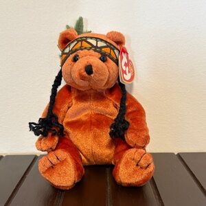 Ty Plush Bear with Orange Fur and Patterned Headband